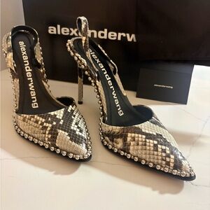 Alexander Wang Black and Cream Snakeskin Heels